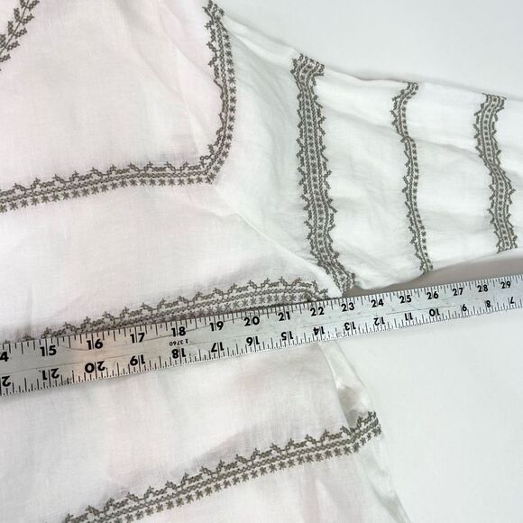 J. Jill Blouse Women's PXL Cross Stitch Embroidery Linen 3/4 Sleeve Top Shirt - Picture 6 of 11